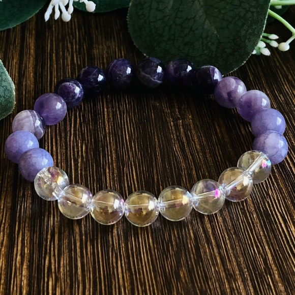 Composure + Calm Aurora Borealis Tanzanite Amethyst Crystal Purple Bead Bracelet - Picture 1 of 3